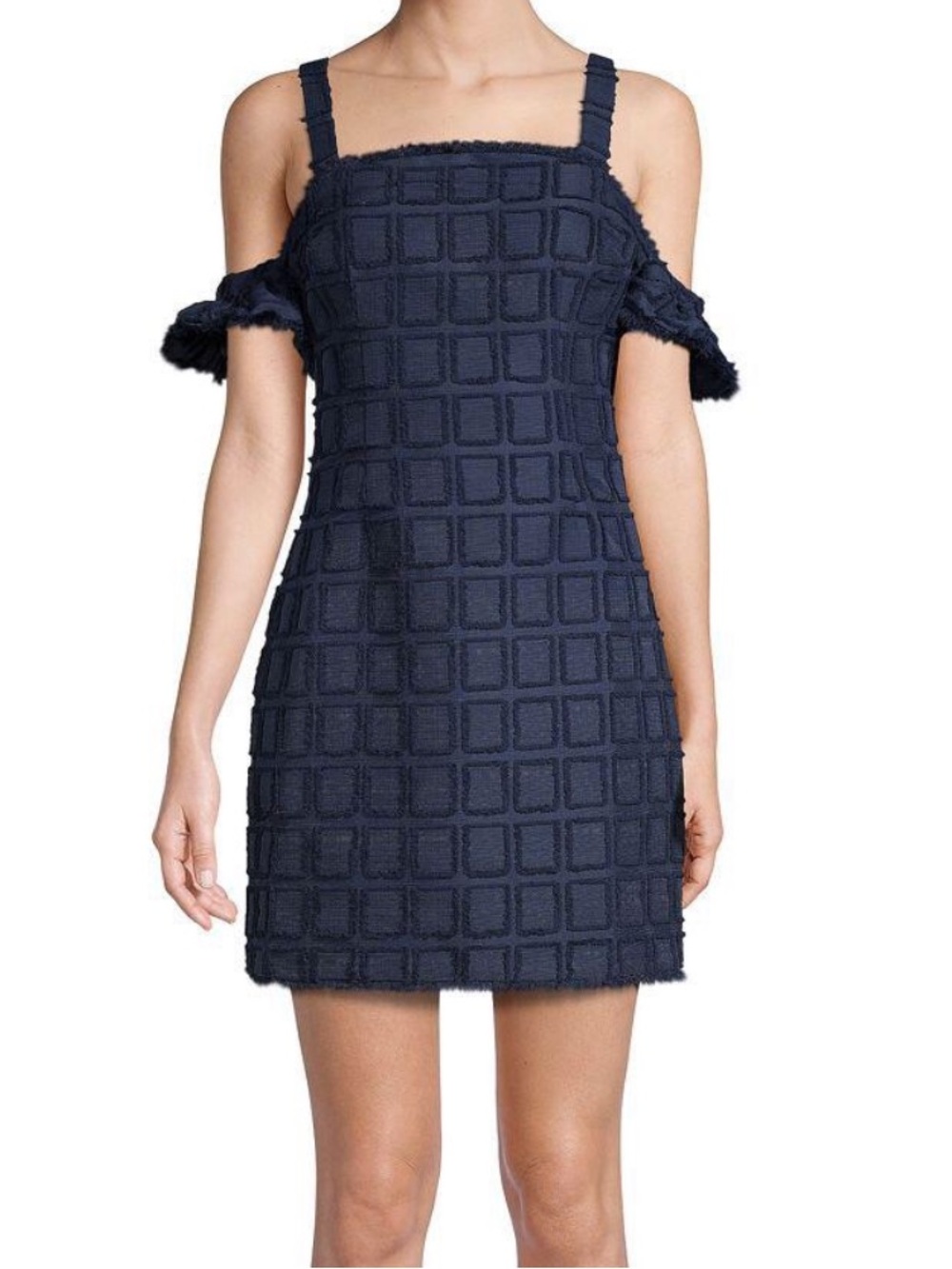 Women’s Endless Rose Cold-Shoulder Textured Fringe Dress, Navy Blue, size Large